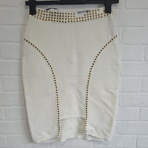 Herve Leger White Skirt with Gold Accents